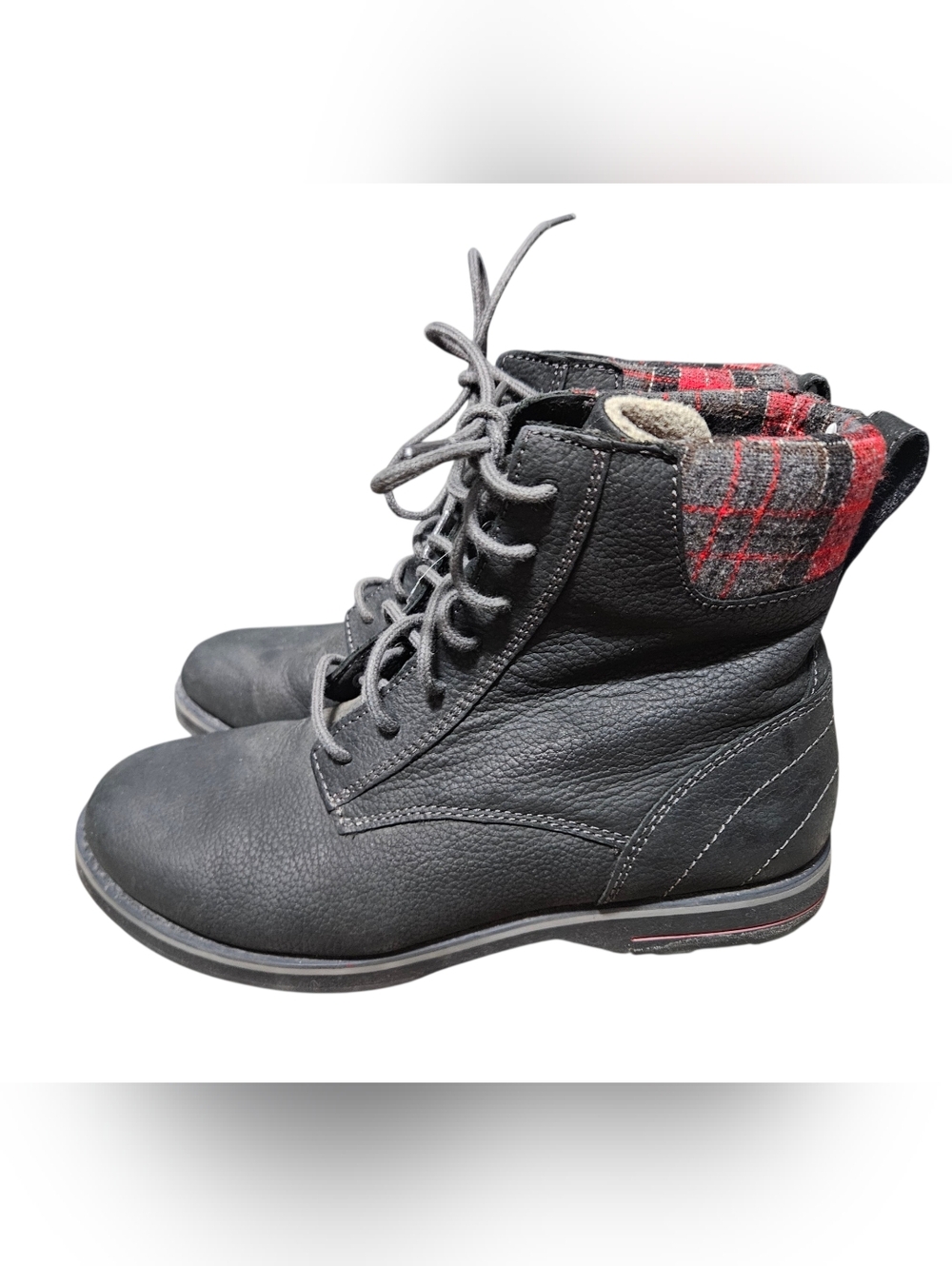 L.L. Bean Women’s 7.5 Black Leather Red Plaid Park Ridge Boots